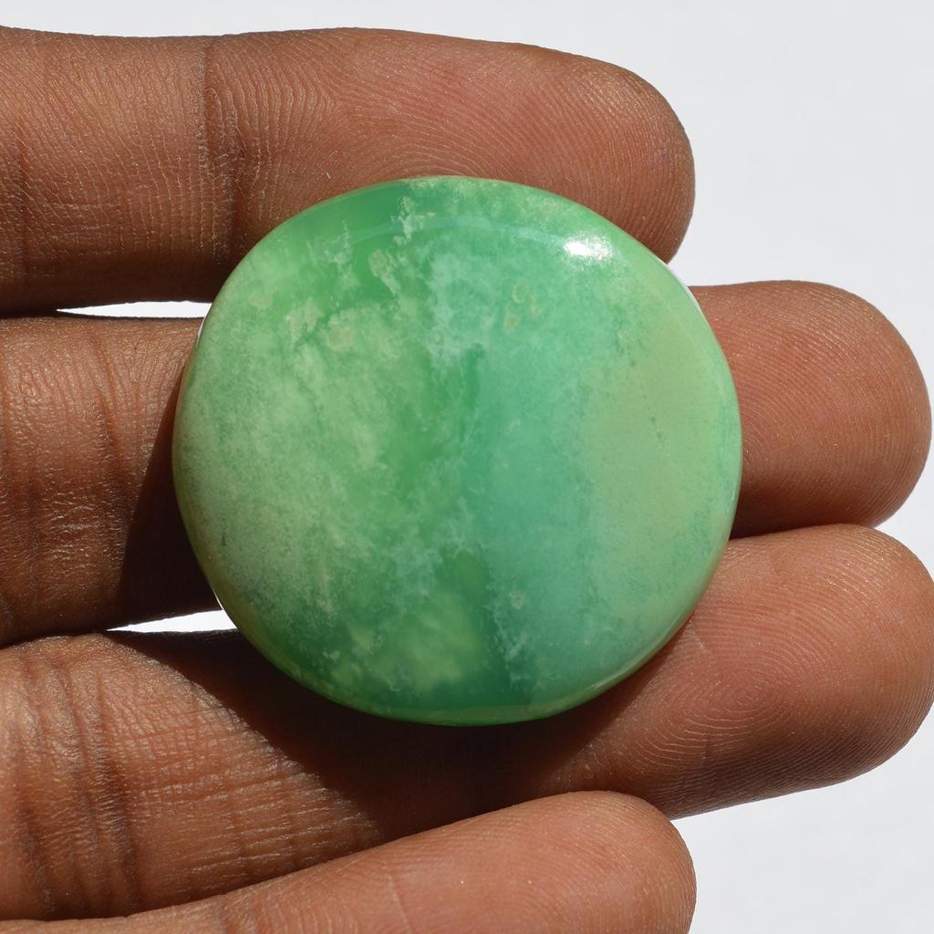 Natural Chrysoprase Gemstone Cabochon - Loose Semi Precious Stone 63 Carats Round Shape 31x31 Mm, Jewelry Craft Supply