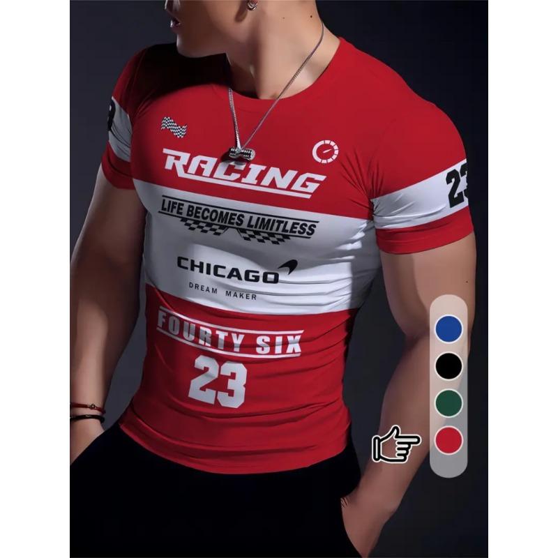 Men's Racing 3D Printed Round Neck Short Sleeve Top Casual Loose Men's T-shirt Daily Sports Sweat Absorbent Short Sleeve