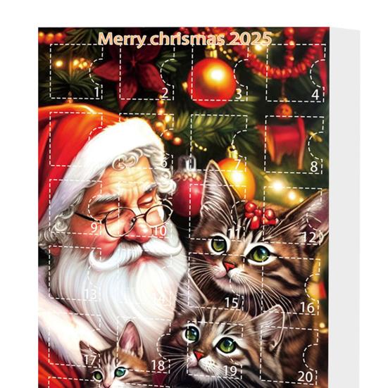 Calendar de Advent Pisică 24 Zile Calendar Numărătoare Inversă Pisică de Crăciun cu 24 Buc. Pandantive Acrilice 2D Pisică de Agățat pentru Iubitorii de Pisici