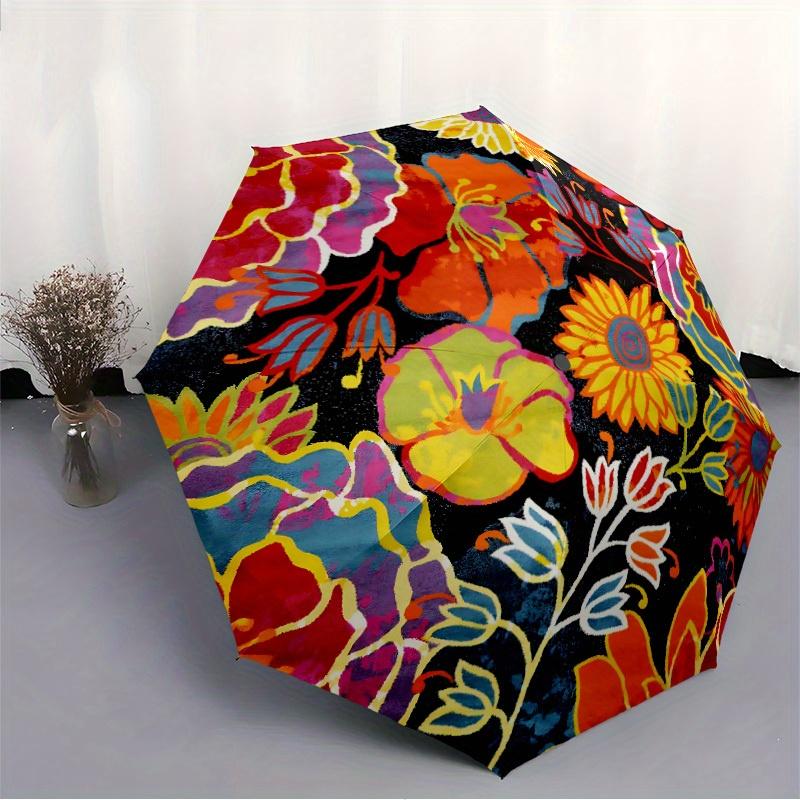 1pc Floral Pattern Automatic Folding Umbrella, Portable & Foldable Design with 8 Ribs, Casual Outdoor Accessory Halloween and Christmas gift