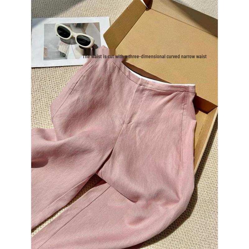 

Old Money Style Pink Linen Pants: Low Saturation, Breathable & Cool with a Loose Fit. Small
