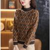 Half Turtleneck Color-blocking Sweater for Women In Autumn and Winter Jacquard Knitted Sweater Floral Casual Long-sleeved Pullover