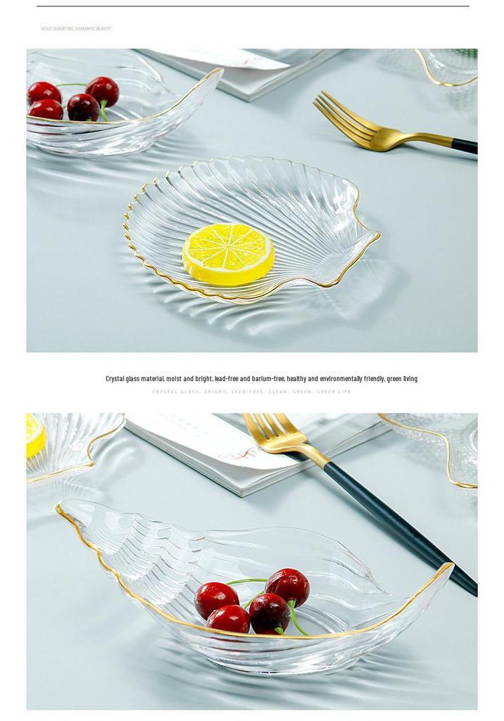Ocean Series Gold Rimmed Seashell Glass Plate for Snacks & Desserts