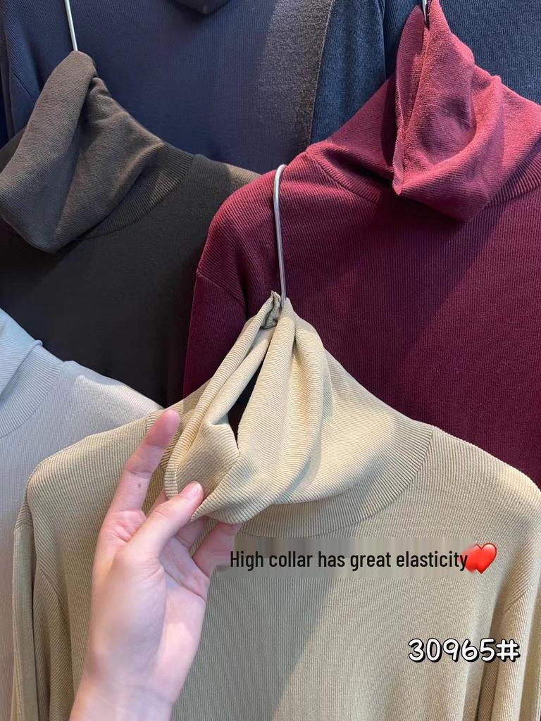 Damski T-shirt z polaru z wysokim dekoltem w dużym rozmiarze – Koreański zimowy styl casual (30965)