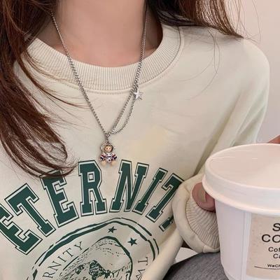 Astronaut Bear Titanium Steel Necklace Women'S Autumn And Winter High-End Niche Design Sweater Chain Does Not Fade Accessories Sweater Chain