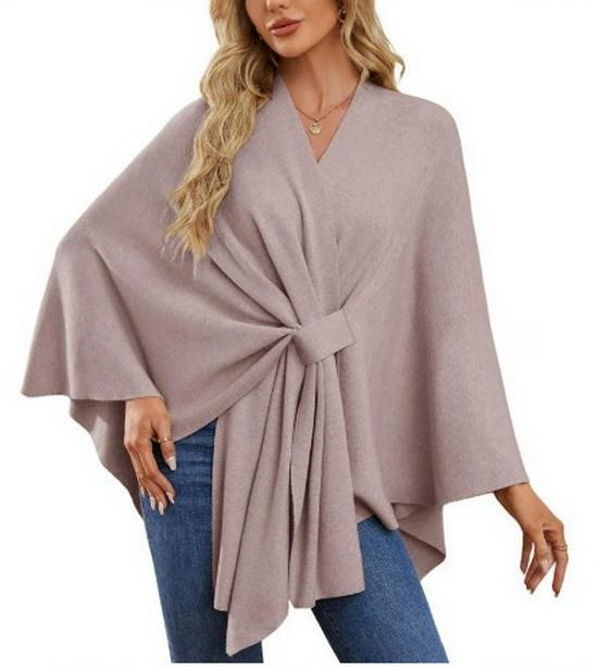 Women's Elegant Solid Color Shawl Cape Coat 2024