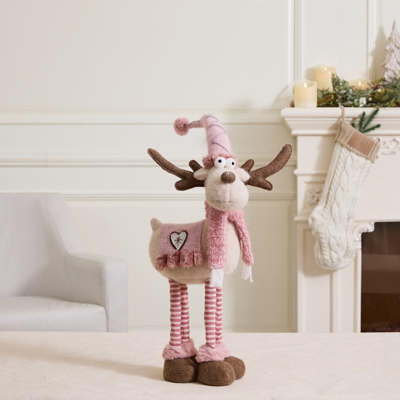 Christmas Plush Snowman Elk Figurine Retractable Standing Xmas Decor Gift