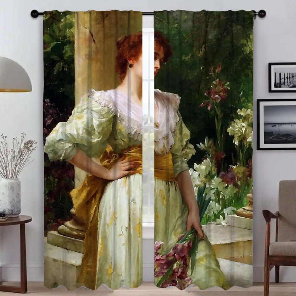 Home Interior Curtains 2 Pieces Vectorial Paintings Curtains for Bedroom Living Room Curtain Halloween Decoration Shades Kitchen