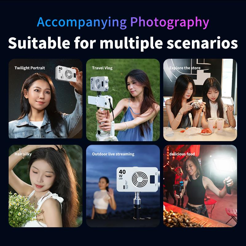 40W Bi-Color LED Portable Fill Light Live Street Photography Light Selfie Light Camera Top Light Outdoor Live Lighting Equipment