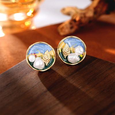 Ladies Light Luxury Elegant Imitation Pearl Earrings Fashionable Enamel Colorful Drop Glaze Unique Design Sense Earrings