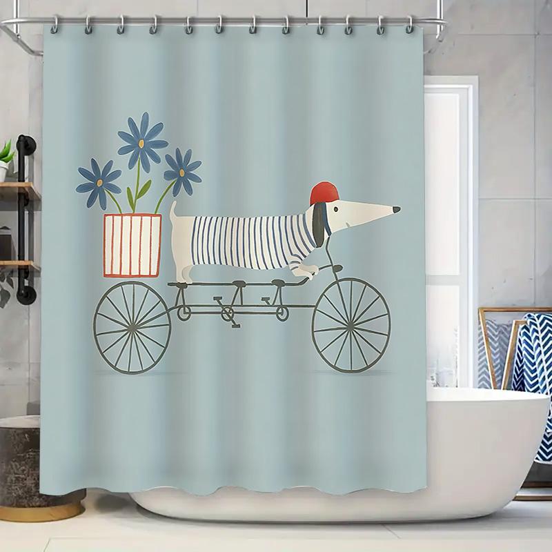 

Cute Dog Riding Bike Shower Curtain For Kids And Adults - Waterproof Bathroom Decor With Fun Design For Stylish Home Upgrade W60H190(CM)-1 Pcs