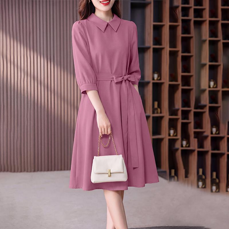 ZANZEA Women Casual Turn Down Collar Solid Color 3/4 Sleeve Loose Dress