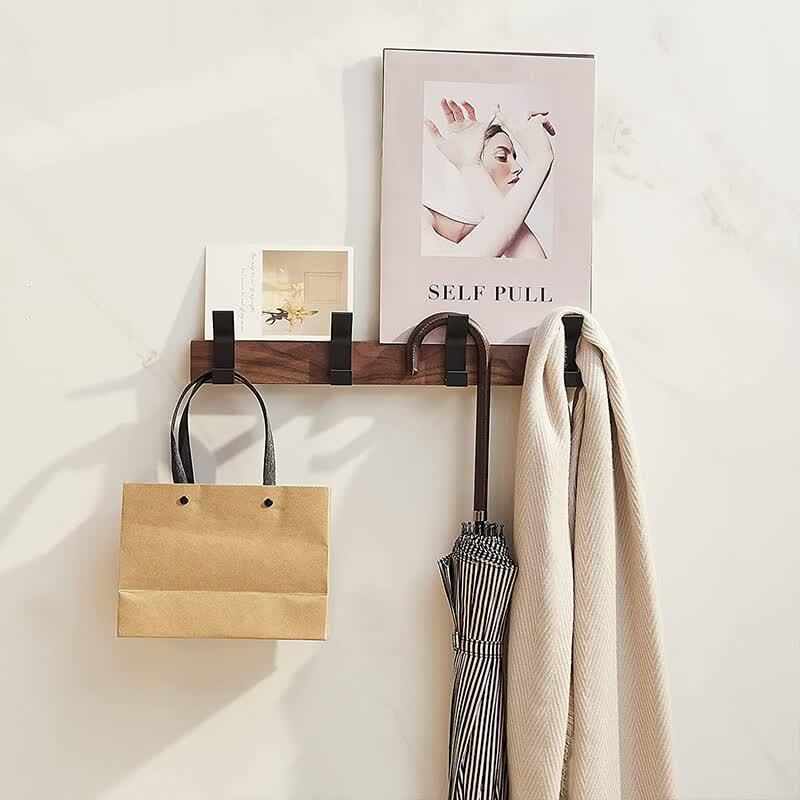 Punch-Free Black Walnut Wood Wall Hooks