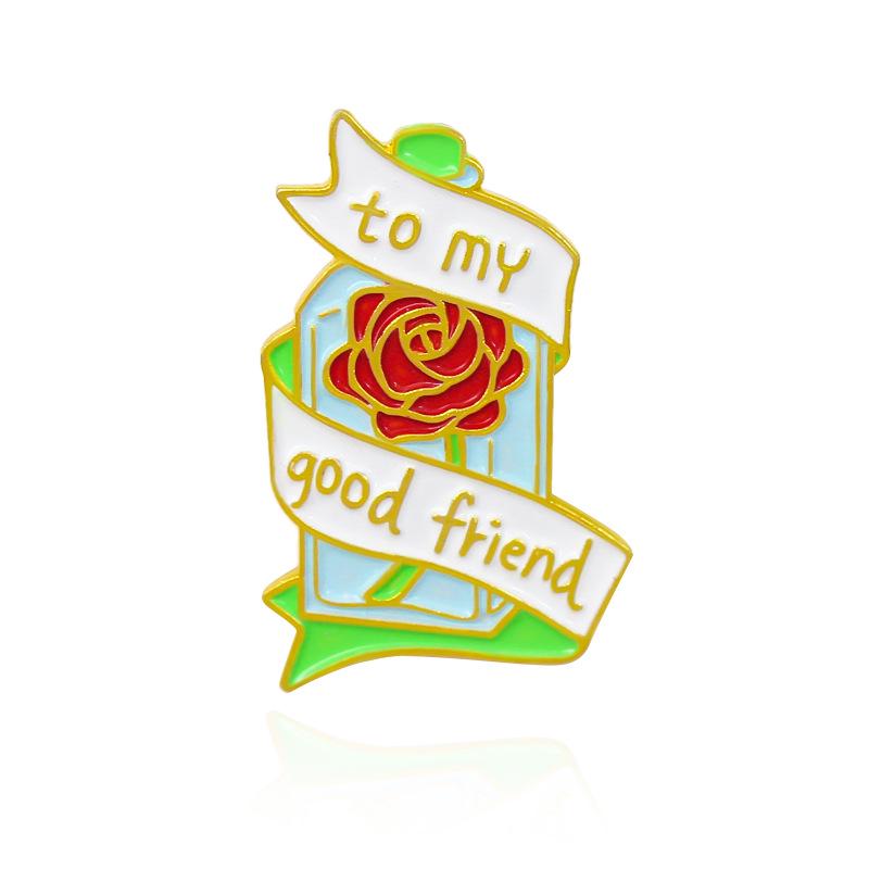 Trendy Alloy Brooch: Heart Milk Tea & Ribbon Rose Design