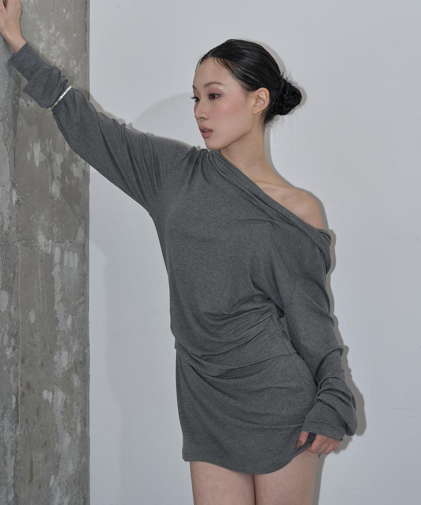 G Museum Cowl Hood Drape Dress (Melange Gray)