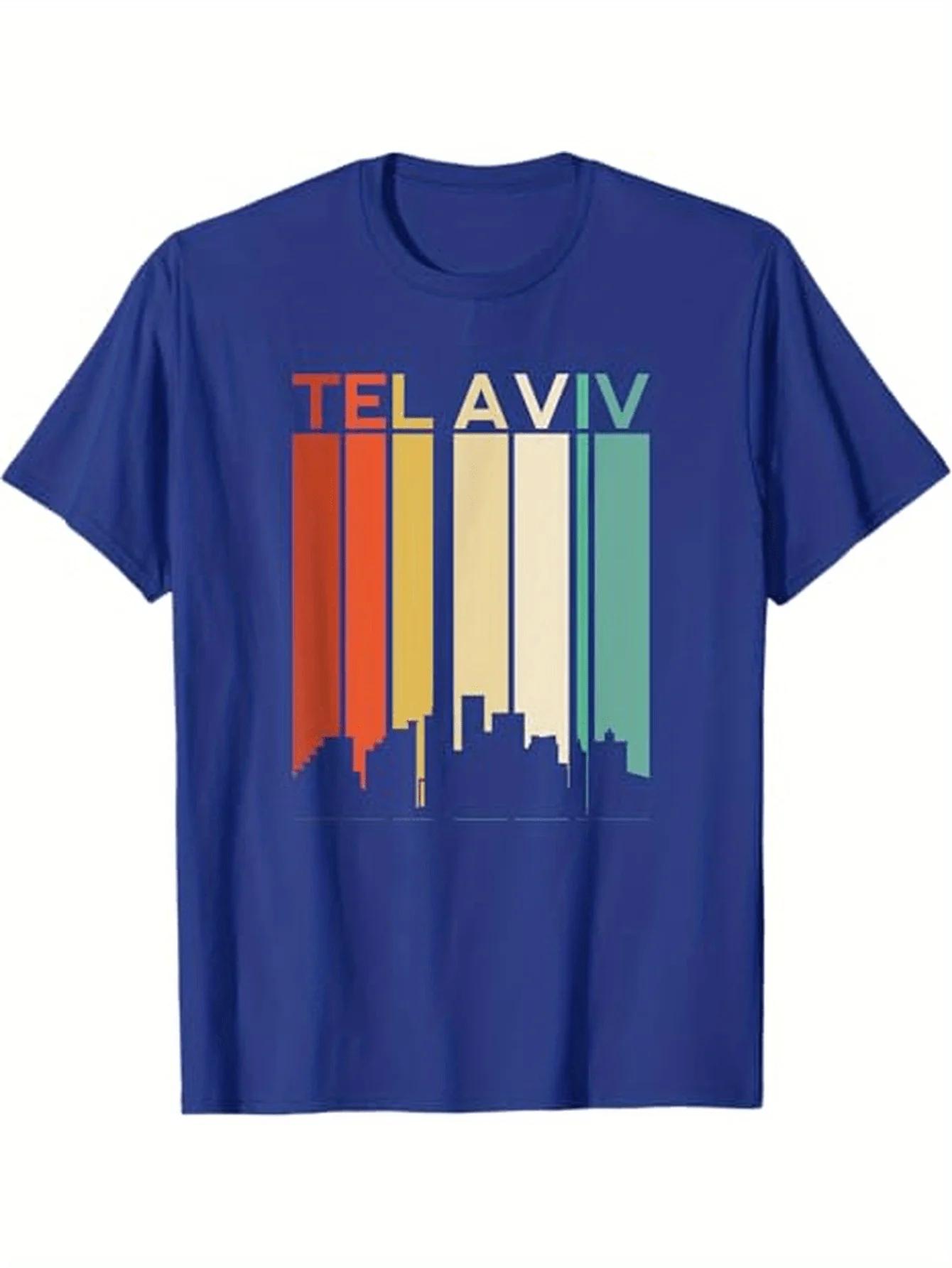 Tel Aviv Israel Jewish Star Retro Vintage City Skyline TShirt 100 Cotton ONeck Short Sleeve Summer Casual Mens Tshirt S