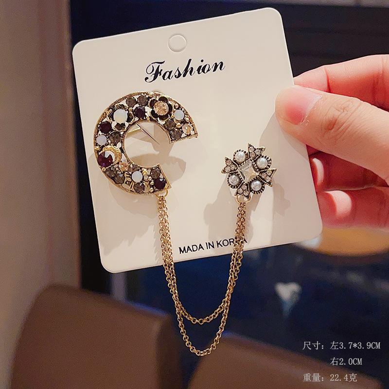 

Винтажные броши-значки с цепочками из 5 цифр в виде пчелы с кристаллами для женщин, классическая брошь-корсет в корейском стиле со стразами, женские булавки