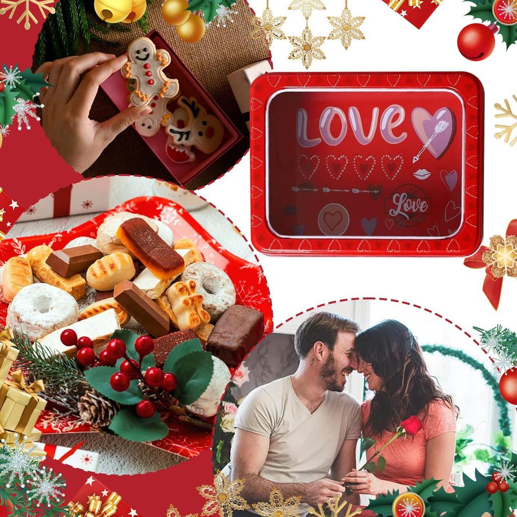 Valentine's Day Candy Box Valentine's Day Food Container Tinplate Cookie Box With Clear Window For Food Candy Snack Chocolate