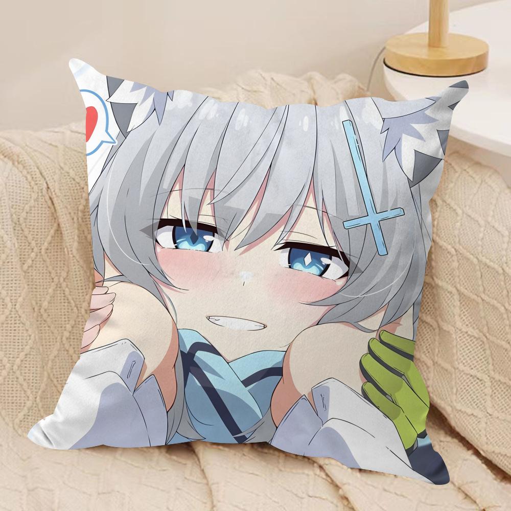 SSunaookami Shiroko Blue Archive Cushion Cover Silky Short Plush Invisible Zipper Dustproof Sofa Pillow Case For Home Decor