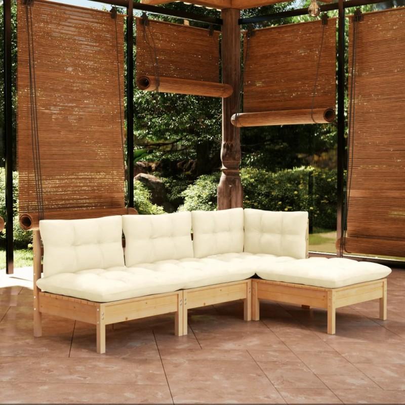 Día y Noche - Día y Noche Muebles de jardín 4 piezas cojines madera de pino color crema