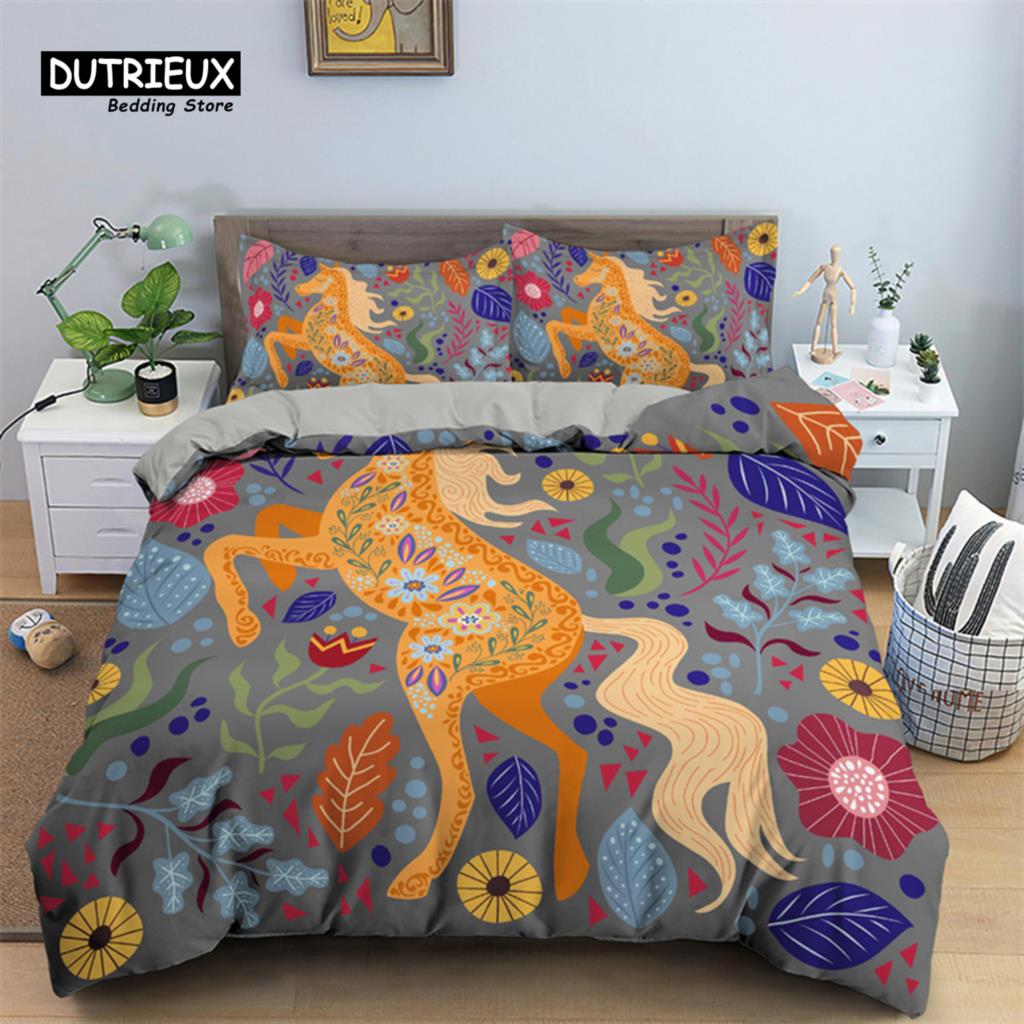 Animal Theme Duvet Cover  3D Shooter Print Bedding Set King Full For Kids Adult Microfiber Horse Comforter Cover With Pillowcase