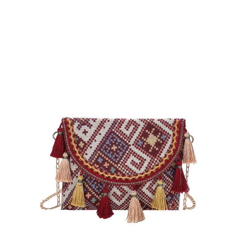 Stylish Colorblock Ethnic Fringe Envelope Bag For Women In Trendy Summer Fashion