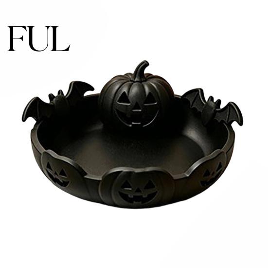 Decorative Table Centerpiece Halloween Pumpkin Tray, Bat Relief Candy Holder, 3D Printed Tray Desktop Storage Bowl, Spooky Tabletop Ornament for Party