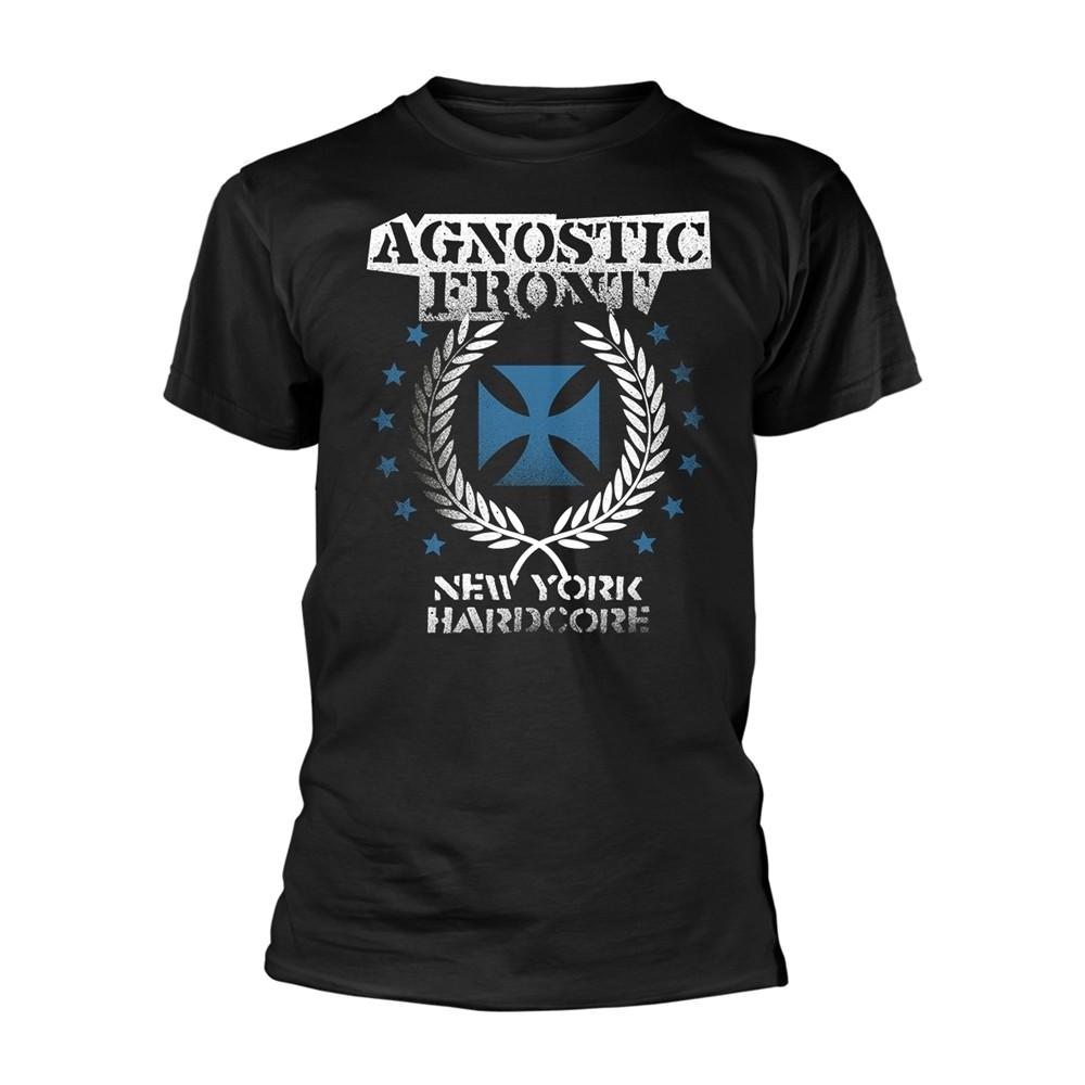 AGNOSTIC FRONT - BLUE IRON CROSS BLACK T-Shirt, Front & Back Print Small L