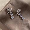 Exquisite Zirconia Heart Bow Tassel Ear Clips: Sparkly, Non-Piercing, Luxurious Earrings for Women