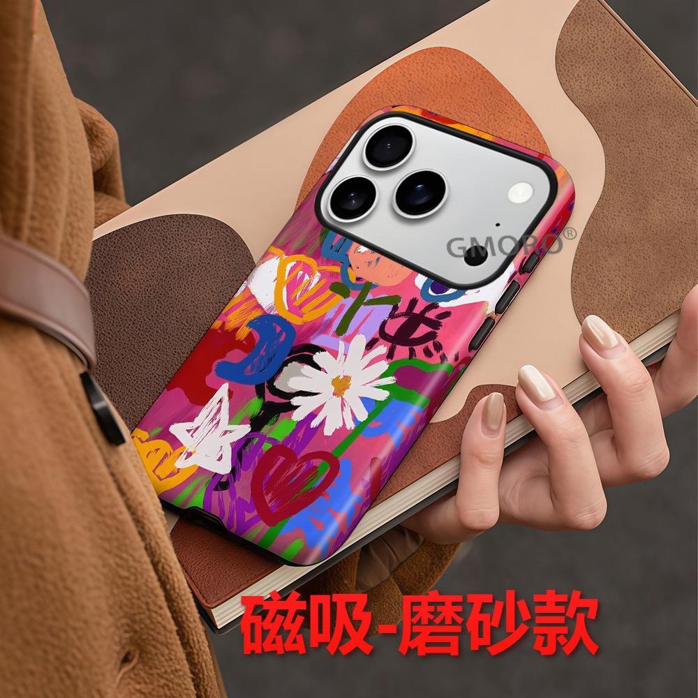 European Station Street Wind Color Graffiti Daisy Mobile Phone Case iPhone11 Double Film Case Apple 11PM Anti-drop
