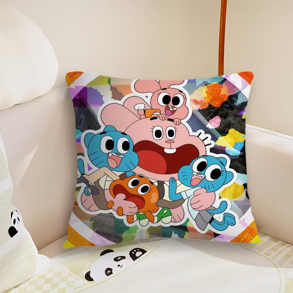 Cartoon Ggumball Cute  Cushion Cover Pillow Case Plush Fabric Soft Double Sided Print Sofa Cushion Cover Throw Pillow Covers