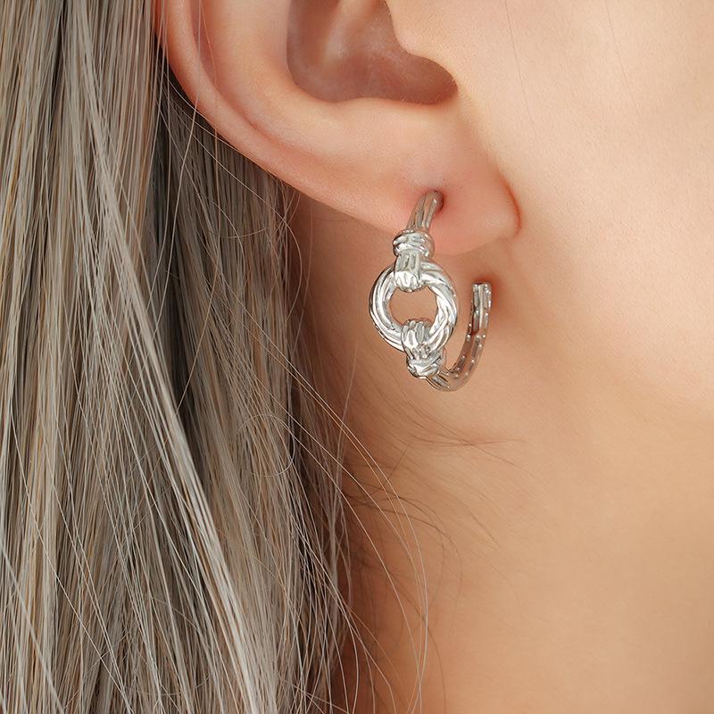 Elegant Geometric Knot Earrings: C-Shaped, Titanium Steel, Gold-Plated, European & American Chic Style