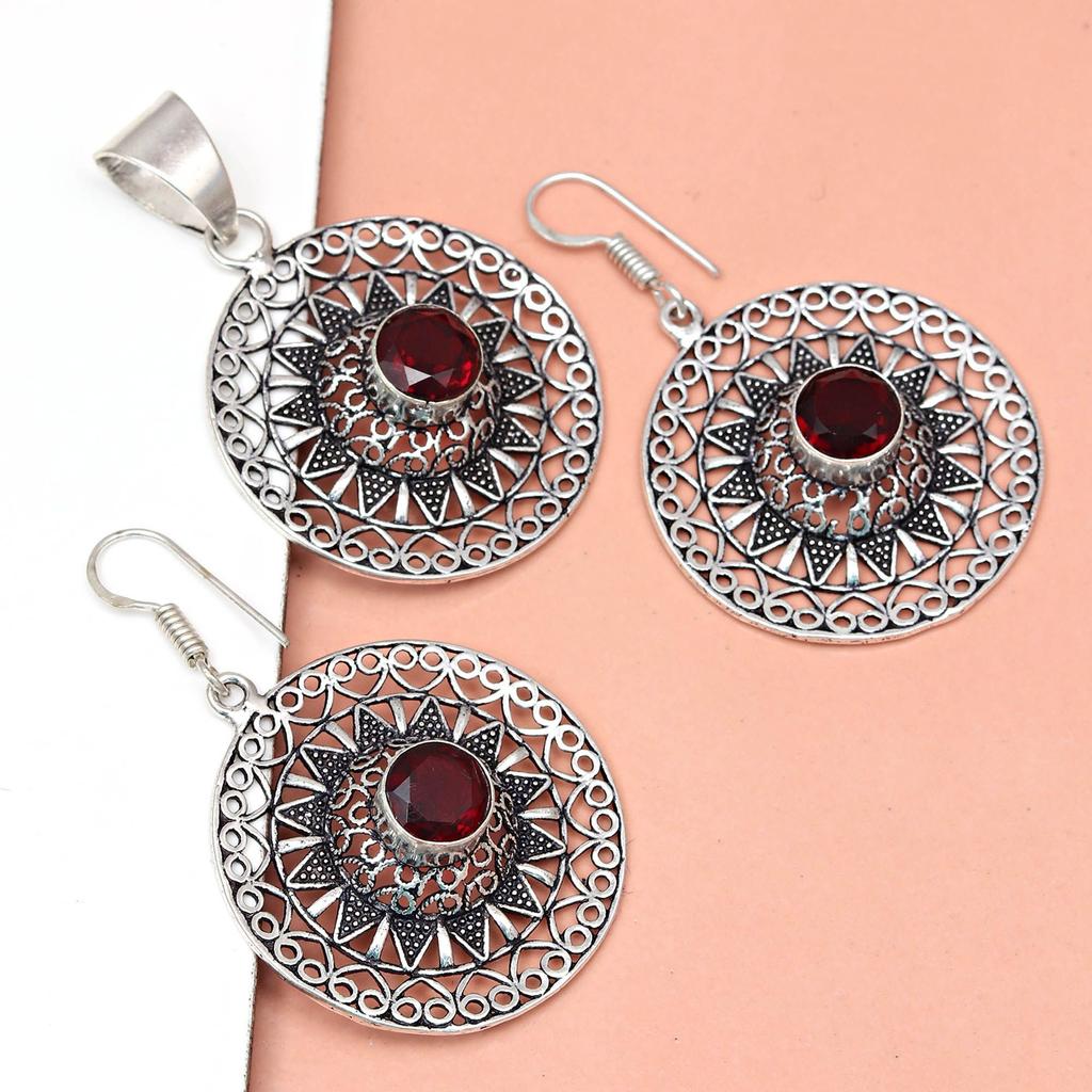 Přívěsek Granát Sterlingové Šperky Drahokam Pozlaceno Přírodní Červený