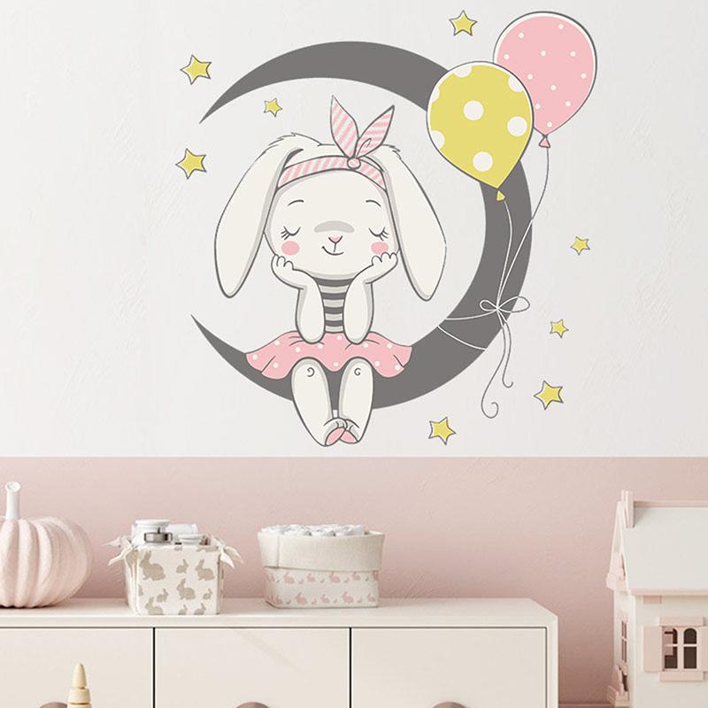 

Cartoon Moon Rabbit Balloon Bedroom Porch Commercial Landscaping Decoration Wallpaper