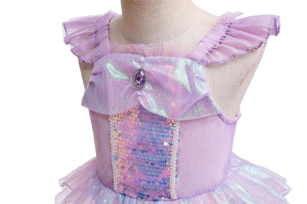 Little Girl Princess Mermaid Fancy Dress with Sequin Birthday Party Halloween Size Purple [Dressy Daisy] Tail, Costume, 8-9,