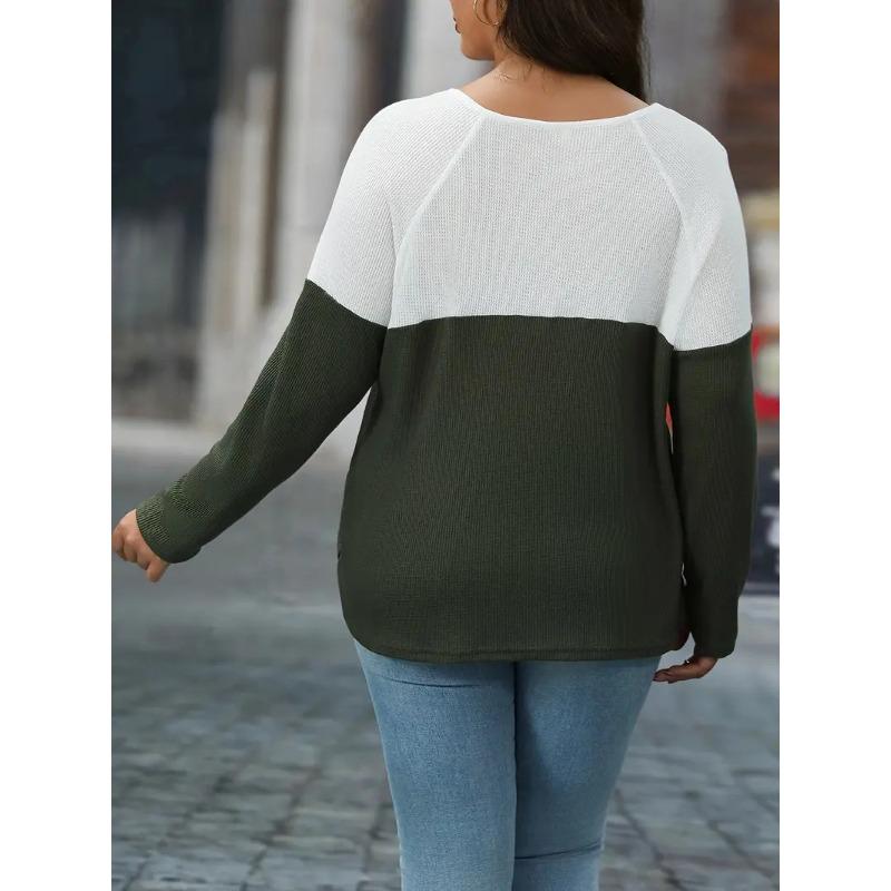 Übergröße Damenmode Neue Farbe Gestricktes Knopfoberteil