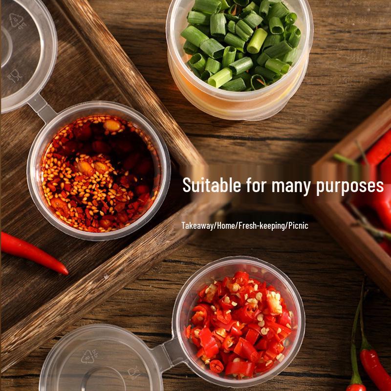 Transparent Disposable Sauce & Condiment Cups with Lids - Round Portion Containers for Takeout & Small Jams