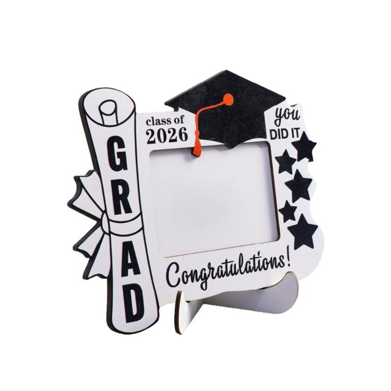 Wood Graduation Photo Frame for Desk Placement, Standing Display with Rear Panel for a Cherished Achievement Photograph