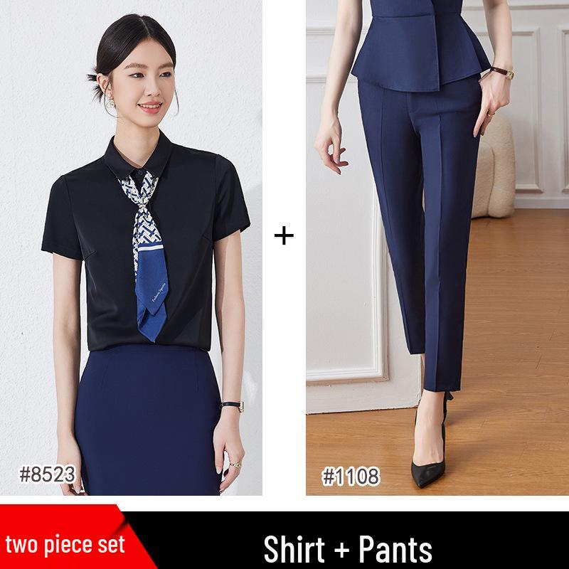 Elegant Summer Short Sleeve Skirt Suit - 2025 Professional Formal Business Workwear Set for Civil Servants