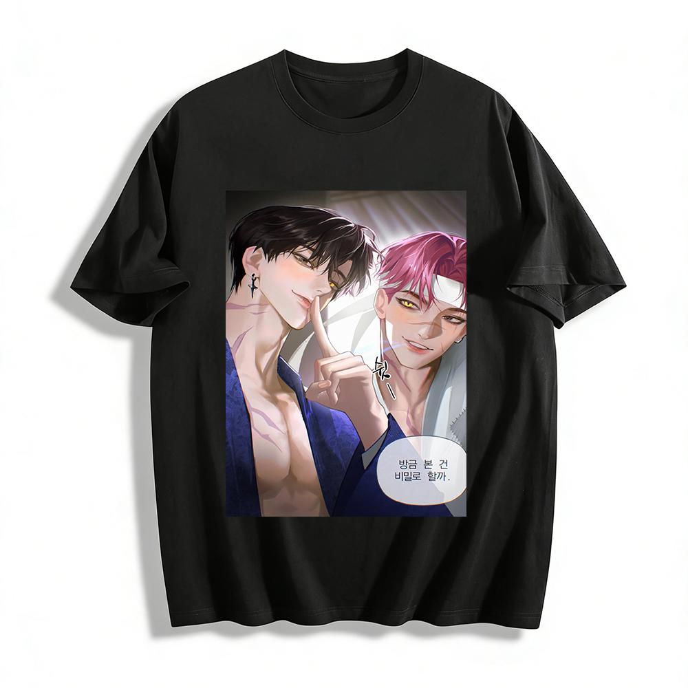 

Handsome Korean Style Anime Guys Print T-shirt Trendy Loose Casual Top For Anime Fans Pure cotton T-shirt XXS