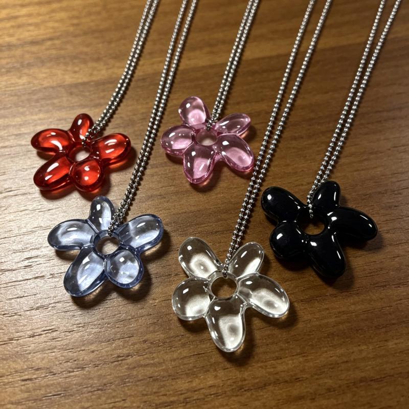 Transparent Resin Flower Pendant Necklace Metal Chain Multi Colors Daily Wear Party Gift For Women Girls