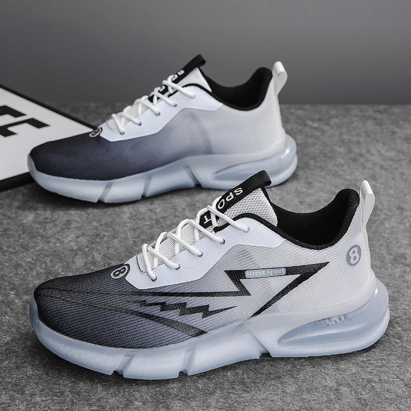 

Summer new fly-woven mesh shoes breathable fashion sports trendy shoes platform air cushion heightening shoes men s Jinjiang shoes 44 чёрный