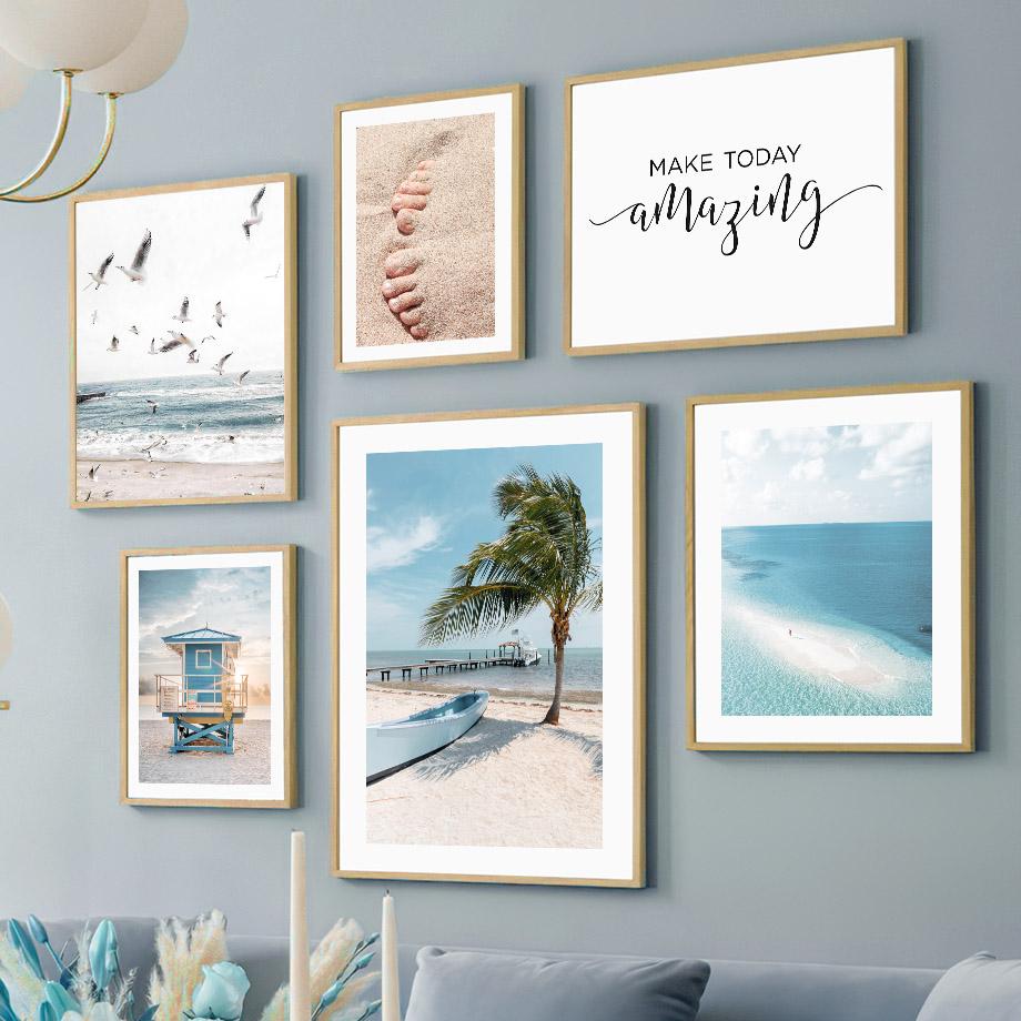 Car Seagull Chalet Coconut Tree Beach Landscape Wall Art Canvas Painting Nordic Poster And Prints Wall Picture Living Room Decor