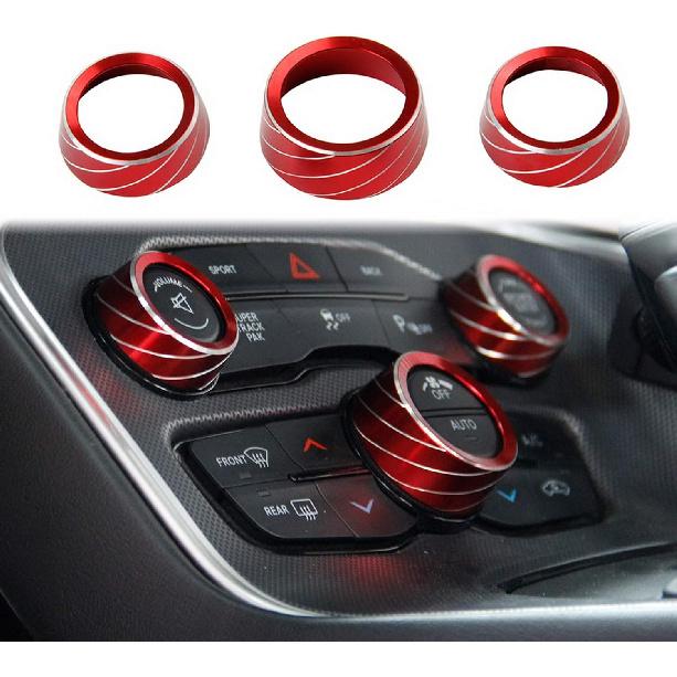 crosselec Red Aluminum Alloy Air Conditioner Switch Cover CD Button Knob Ring Compatible for Dodge Charger Challenger 2015+