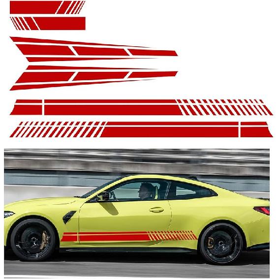 Augeny 6PCS Car Hood & Side Stripe Decals, Modified Auto Rearview Mirror Decal, Universal Graphic Stripe Decor For Car Skirt Roof Bumper (Style1,