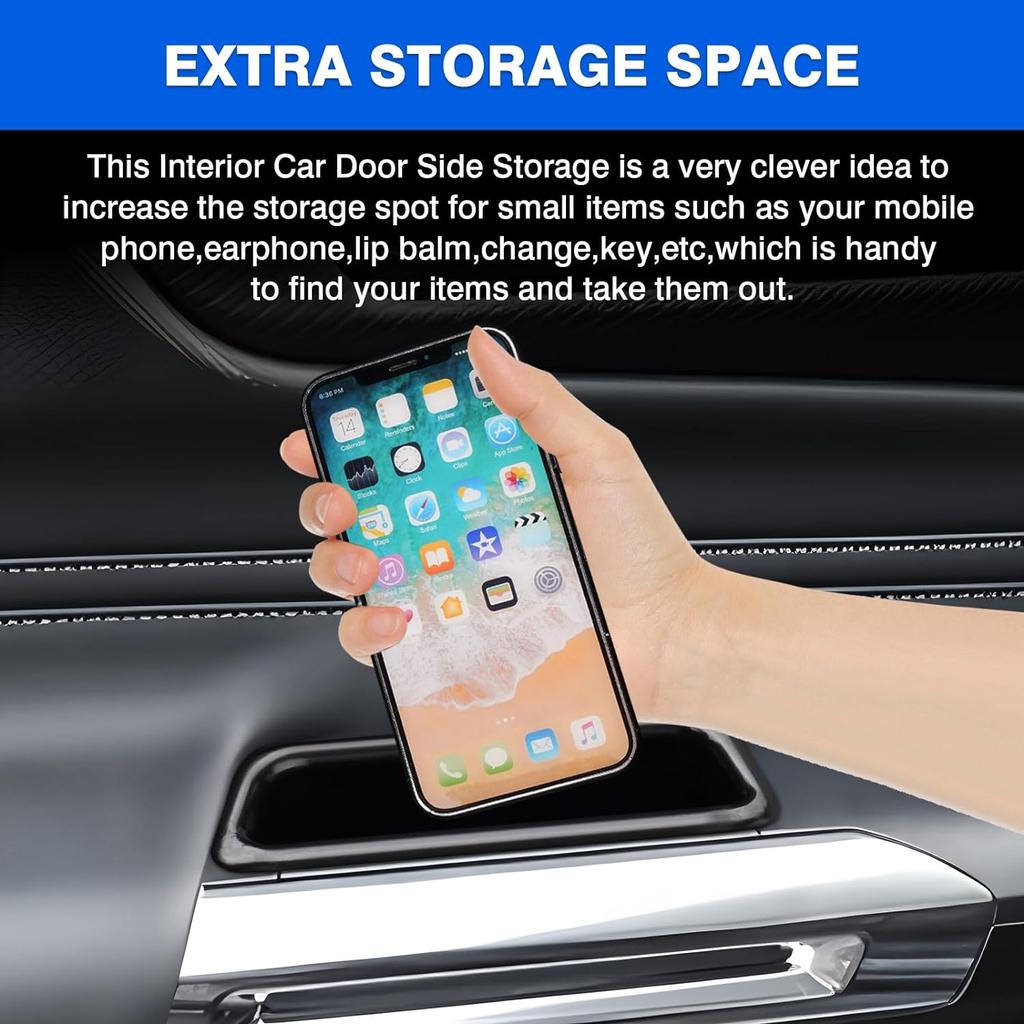 Autorder Door Side Storage Box for 2024 Ford Mustang Accessories Armrest Phone Container Door Organizer Handle Pocket Tray with Anti-slip Mat 2PCS