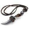 jonline24h Mens Adjustable Tribal Wolf Tooth Pendant Leather Necklace Chain Brown Black Silver