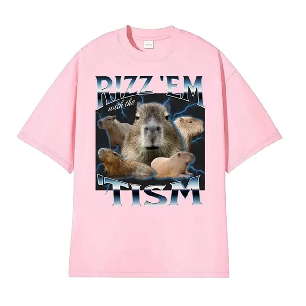 Rizz Em with The Tism Retro TShirt Funny Cute Kawaii Capybara Meme TshirtWomen Casual Fashion Humor Short Sleeve Women Clothing