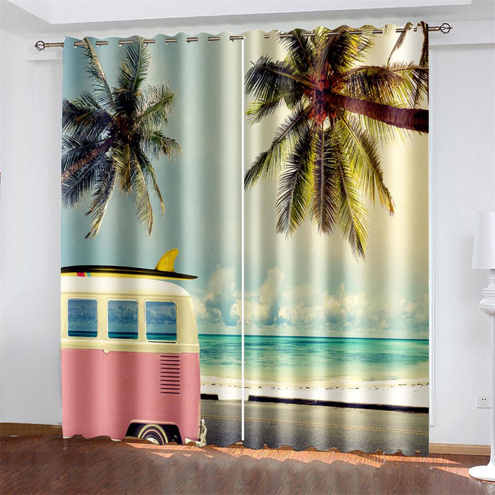 Car   Printing Woven Curtains Bedroom Blackout Curtains with Two Independent Curtains On The Left and Right