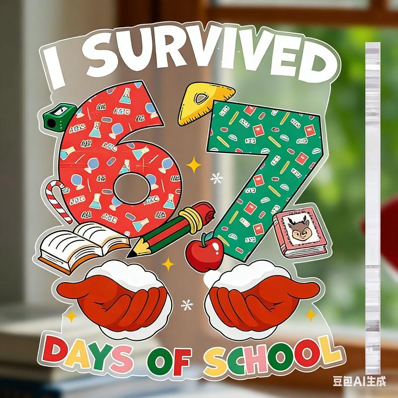 2D Flat "I Survived 67 Days of School" Acrylic Decoration Sign, Christmas Gift, Suitable for wall decoration, porch, room, villa, accents Home, Hallwa